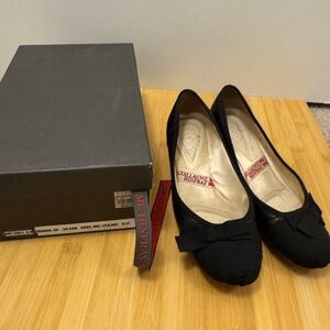 Vtg 90s Guillaume Hinfray Shoes Kitten Heels BLACk Leather Bows Womens Size 37
